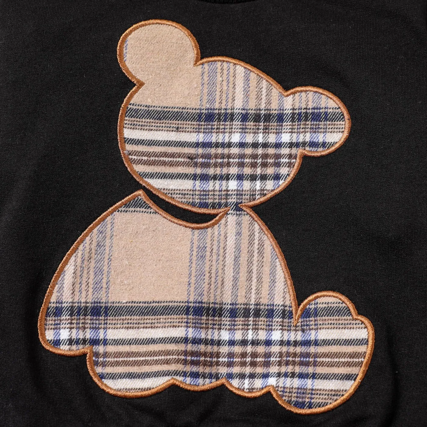 2pcs Baby Boy/Girl Long-sleeve Plaid Print Bear Embroidered Sweatshirt and Sweatpants Set