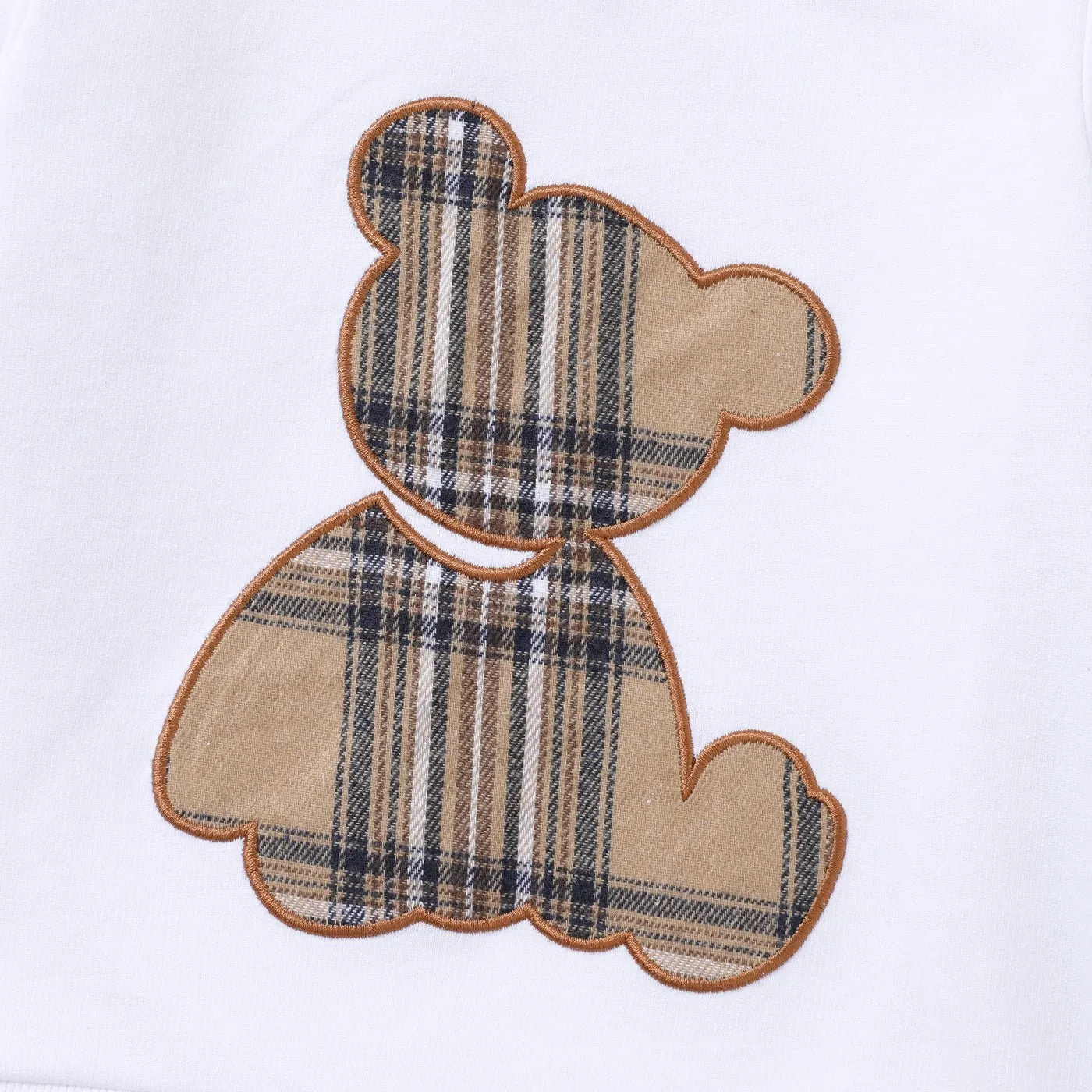 2pcs Baby Boy/Girl Long-sleeve Plaid Print Bear Embroidered Sweatshirt and Sweatpants Set