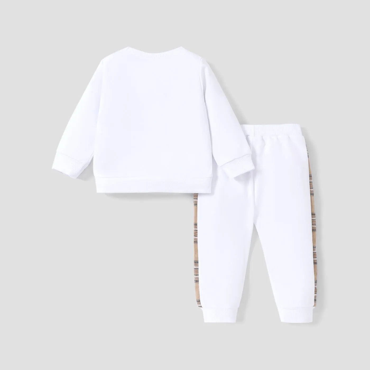 2pcs Baby Boy/Girl Long-sleeve Plaid Print Bear Embroidered Sweatshirt and Sweatpants Set