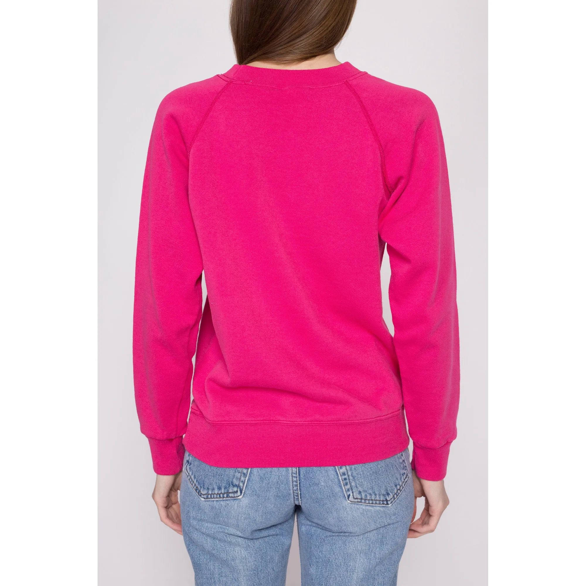 80s Hot Pink Flower Garden Sweatshirt - Medium