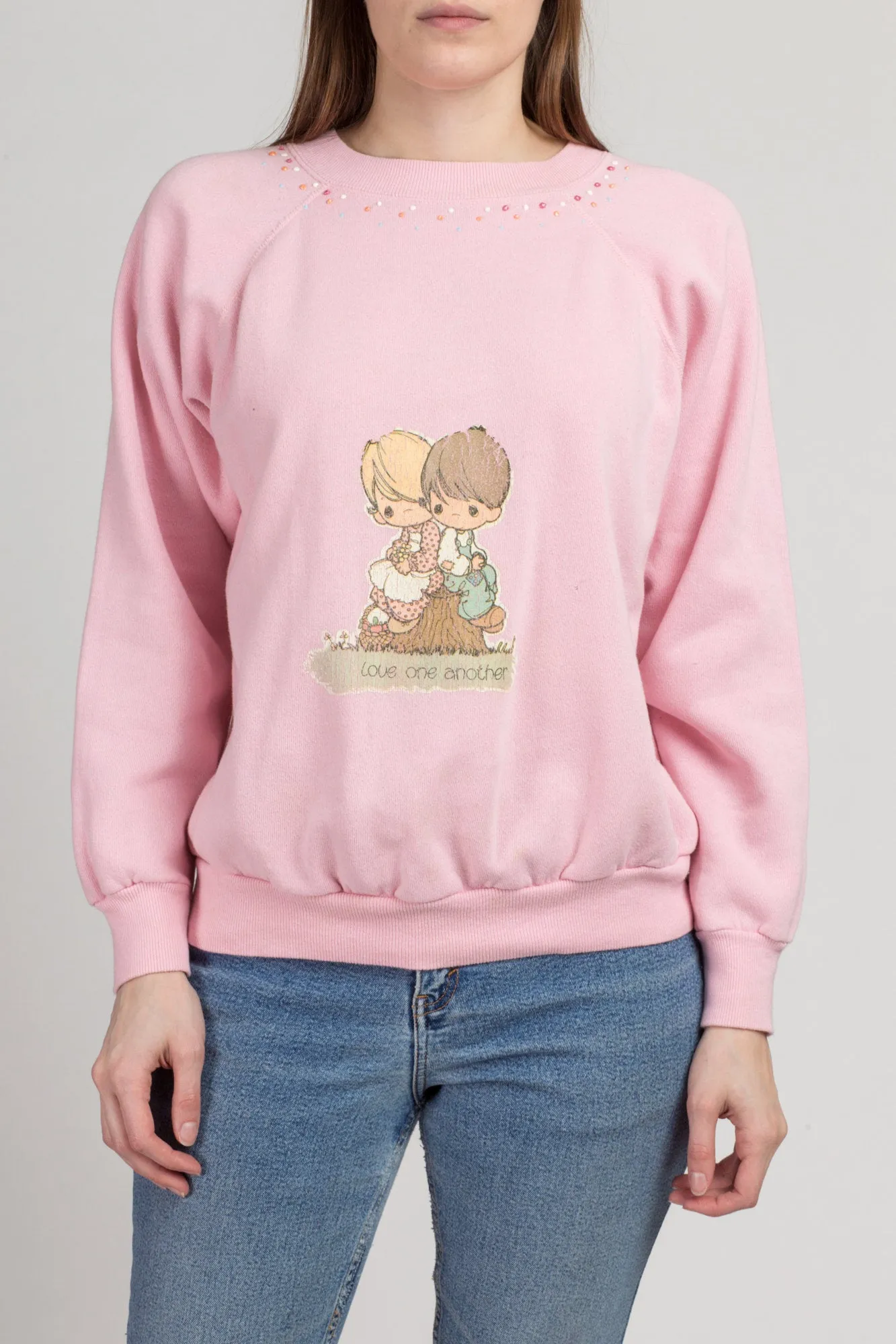 80s Pink "Love One Another" Sweatshirt - Large