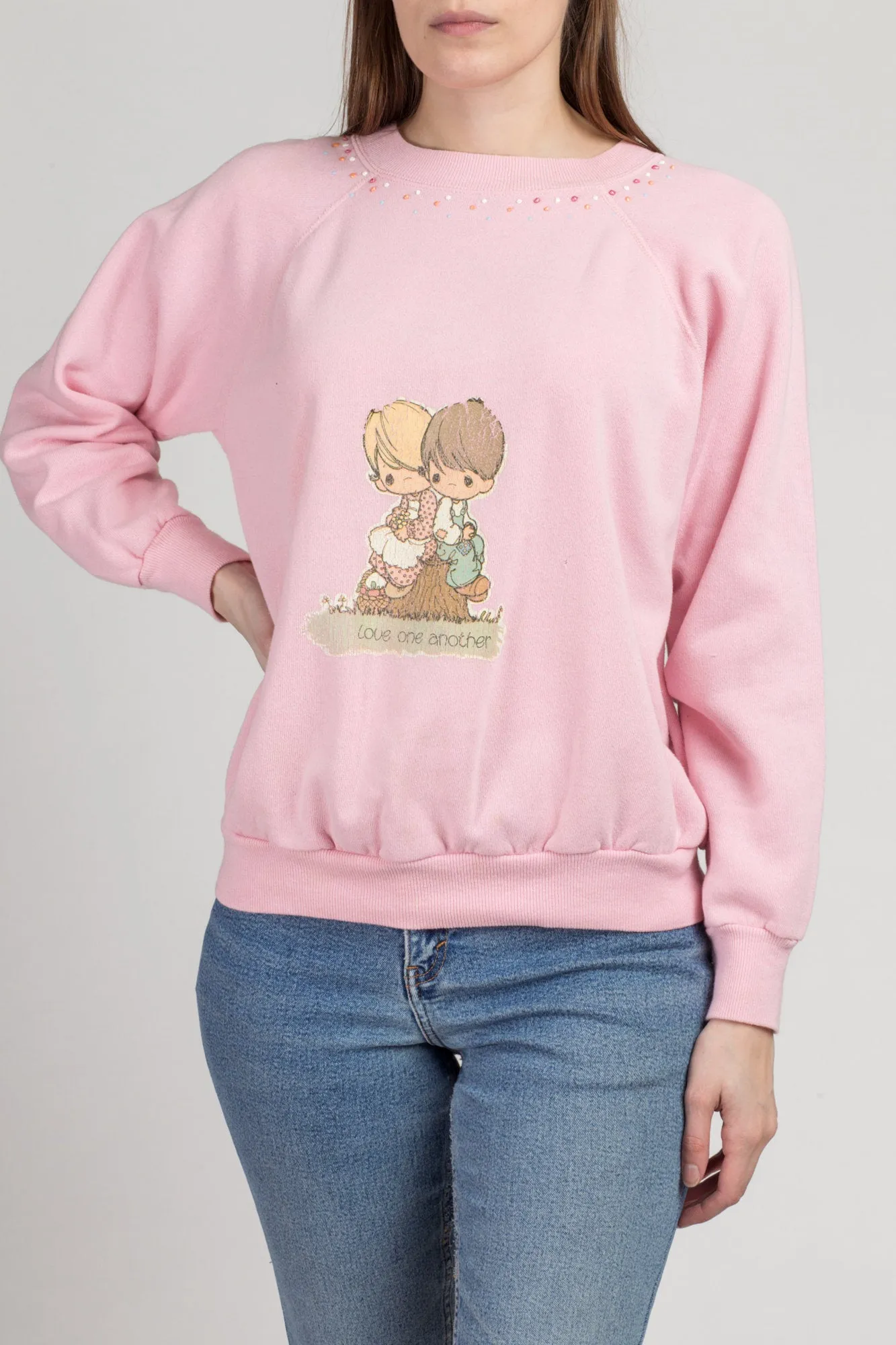 80s Pink "Love One Another" Sweatshirt - Large
