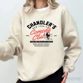 90s Nostalgic Chandler Friends Sweatshirt - Cozy Crewneck Pullover for Women, Casual Streetwear with Fun Graphic Print, Perfect for All Seasons