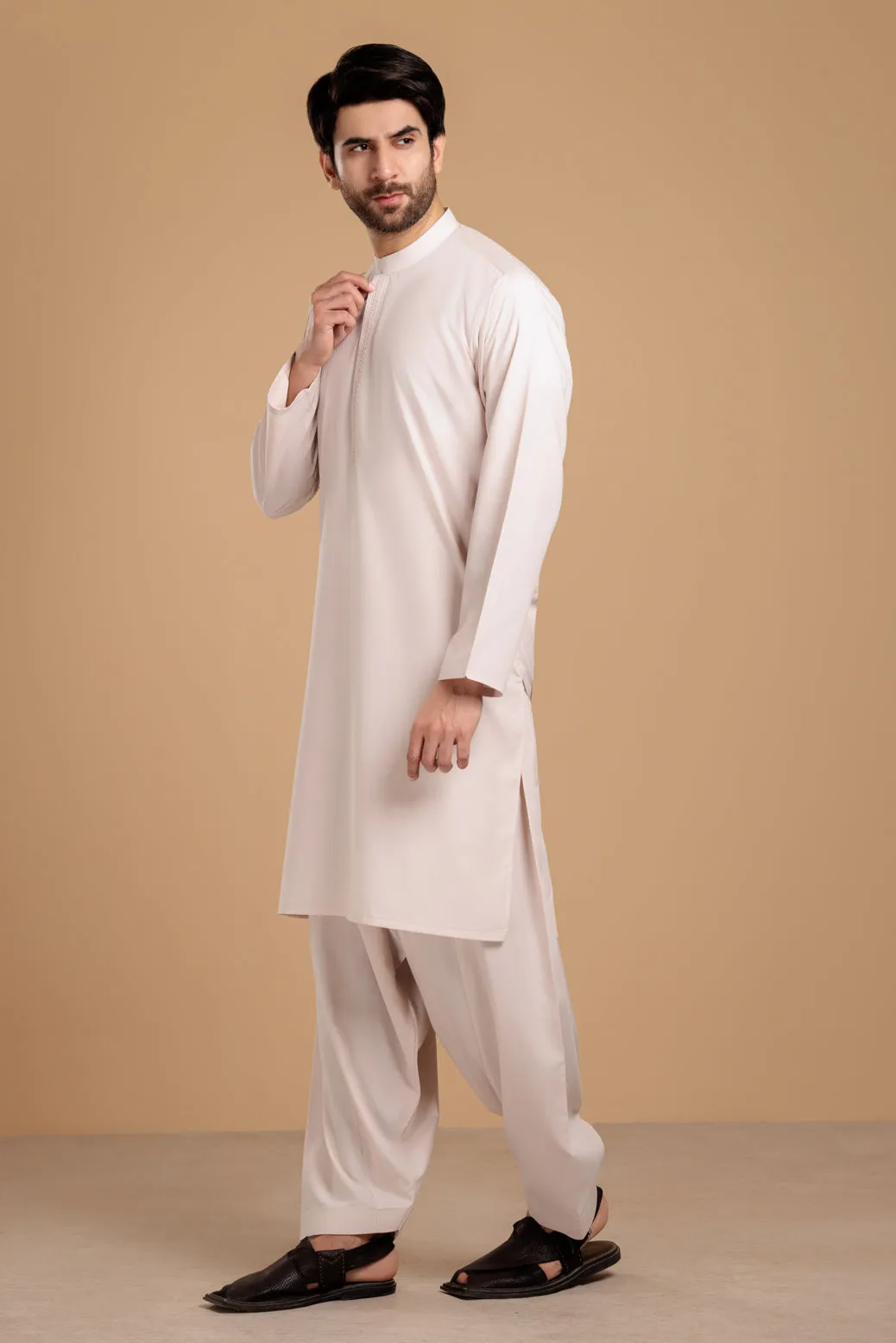 ASH-WHITE-BLENDED-KURTA SHALWAR- (KSRS23-073)