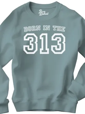 Born in the 313 Premium Sweatshirt - White / Blue Lagoon