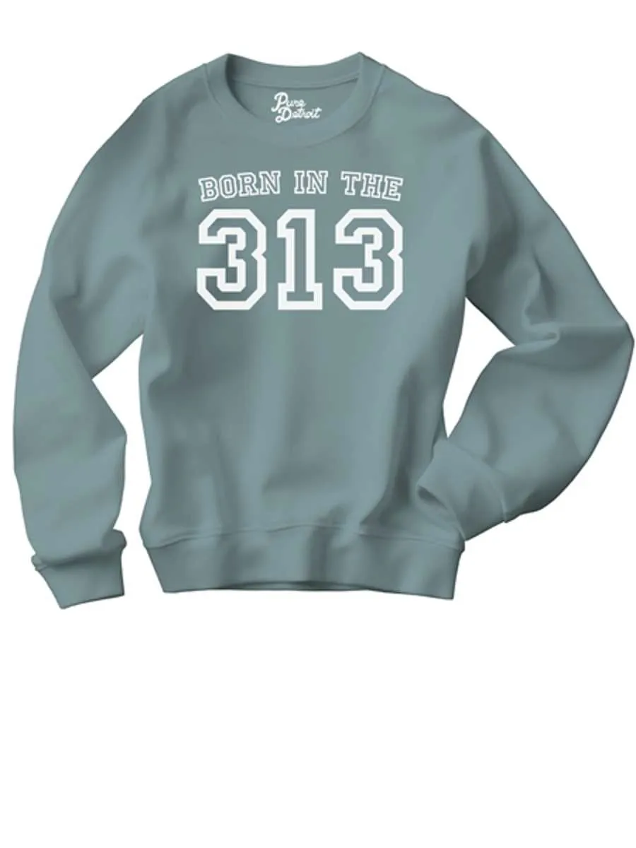 Born in the 313 Premium Sweatshirt - White / Blue Lagoon