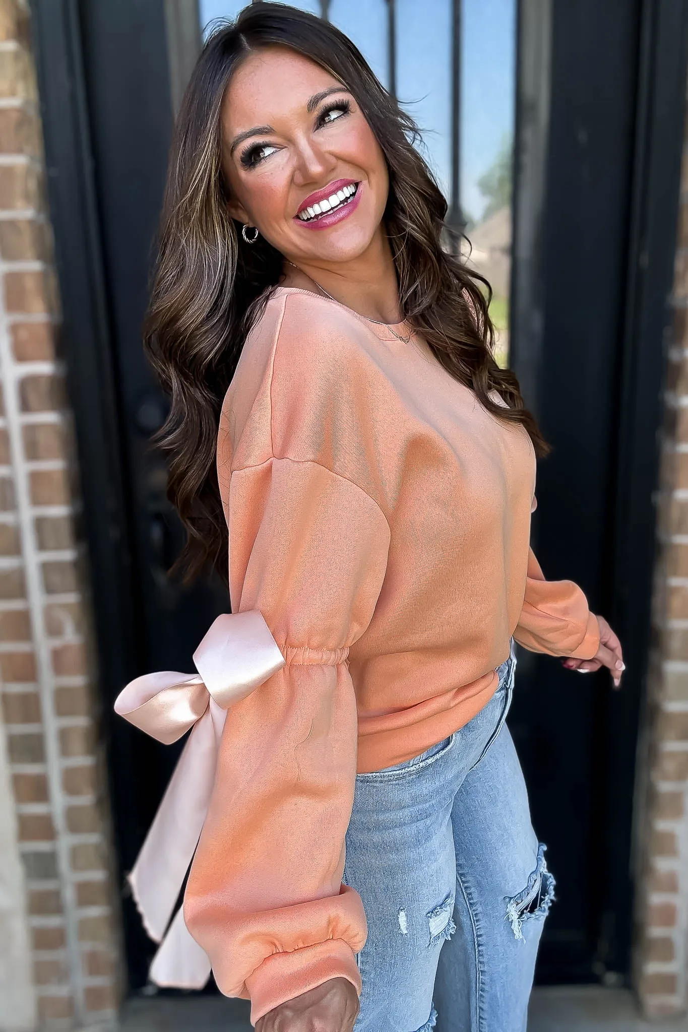 Bow Detail Peach Sweatshirt