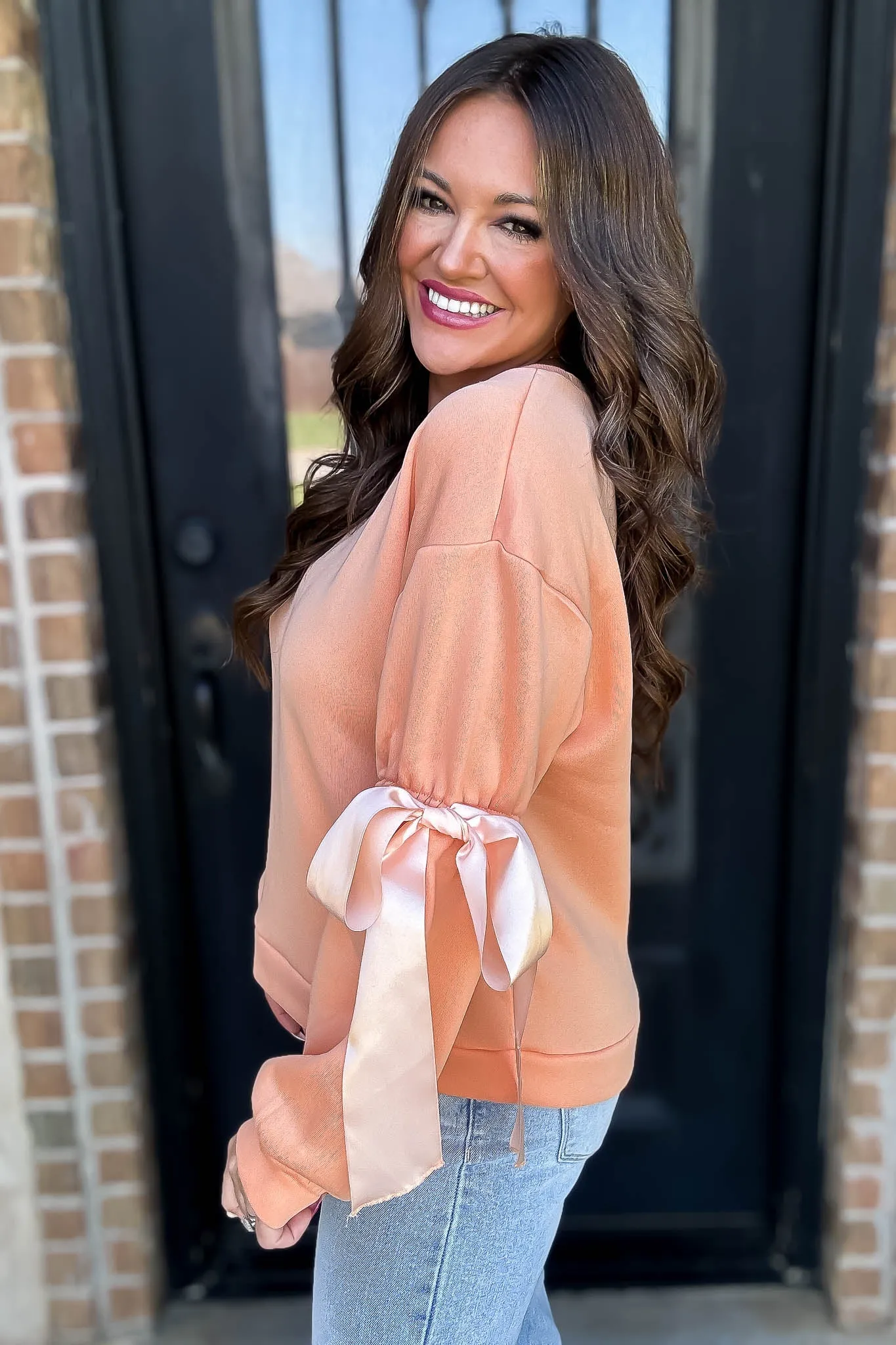 Bow Detail Peach Sweatshirt