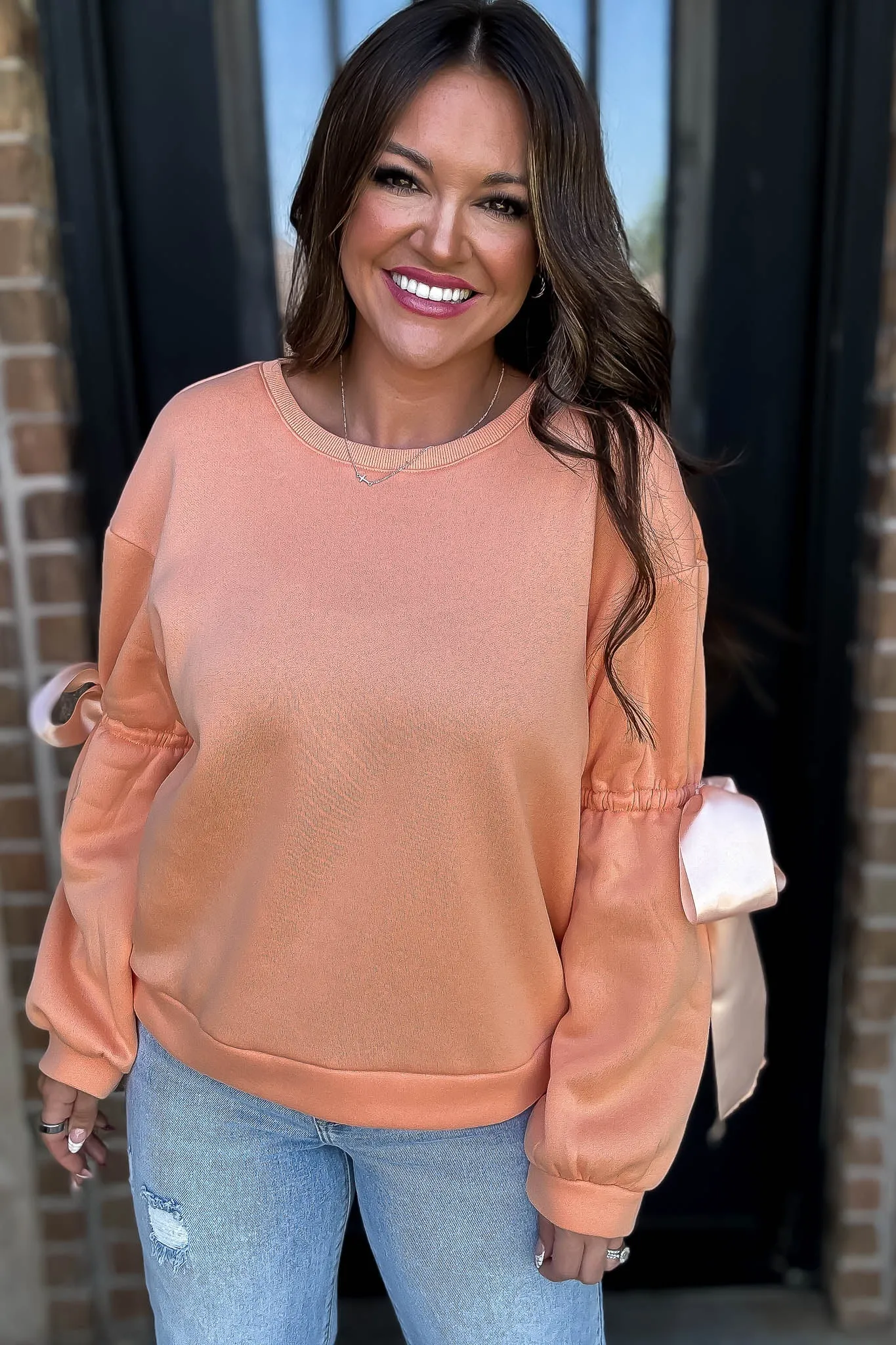 Bow Detail Peach Sweatshirt