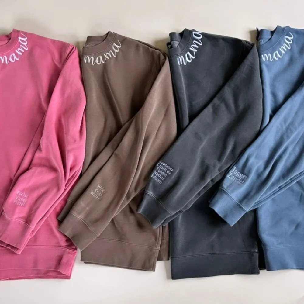 Custom Mama Embroidered Crewneck - Pink