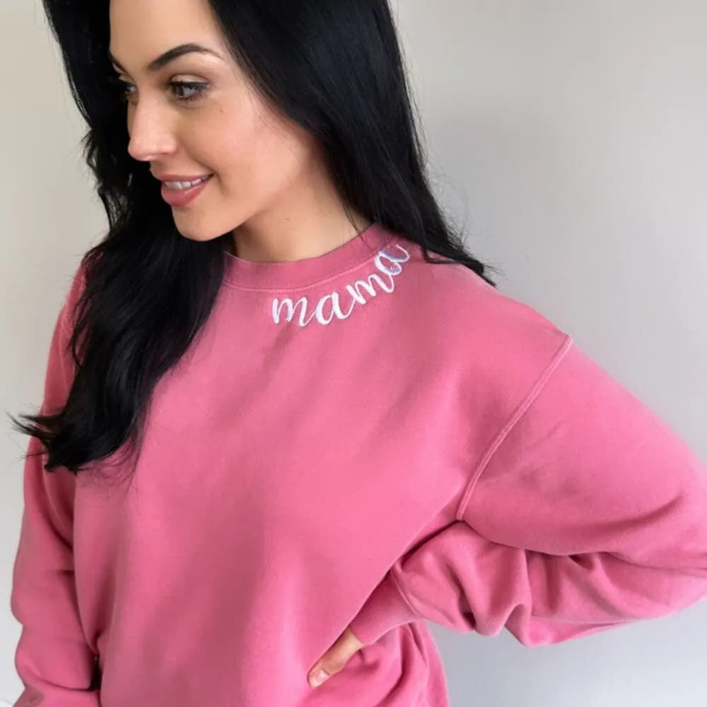 Custom Mama Embroidered Crewneck - Pink