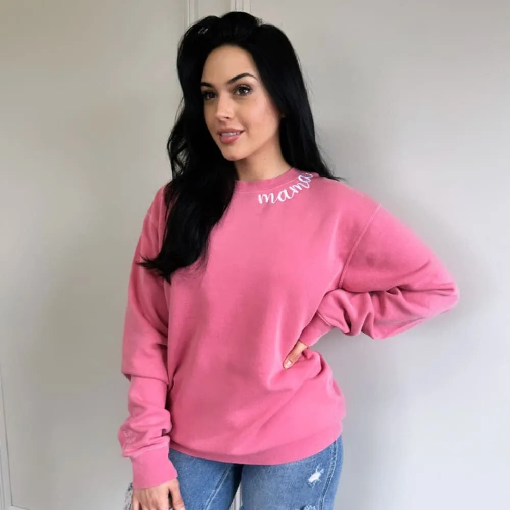Custom Mama Embroidered Crewneck - Pink