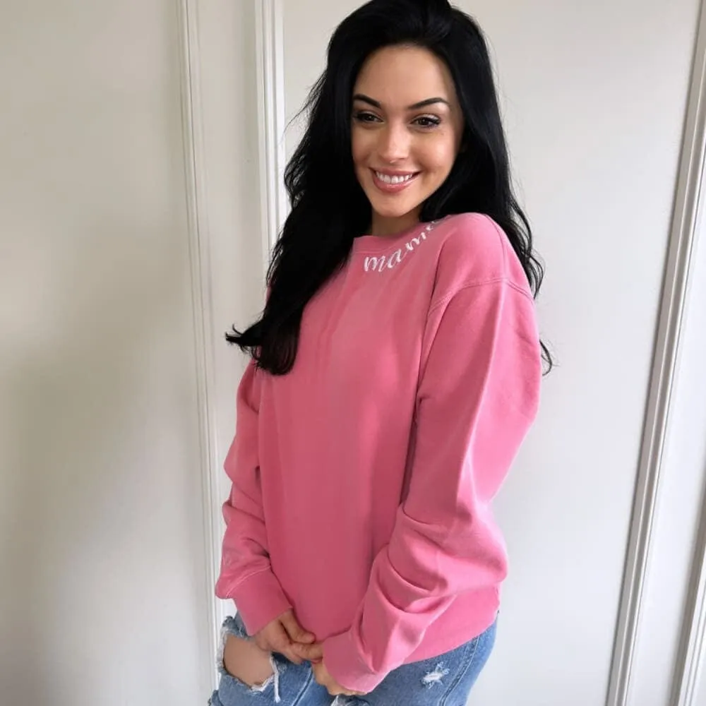 Custom Mama Embroidered Crewneck - Pink