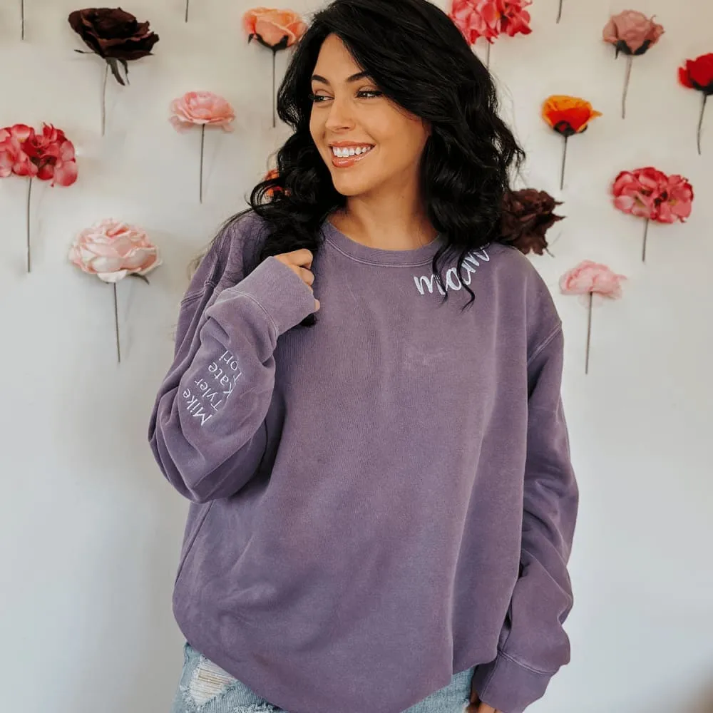Custom Mama Embroidered Crewneck - Plum