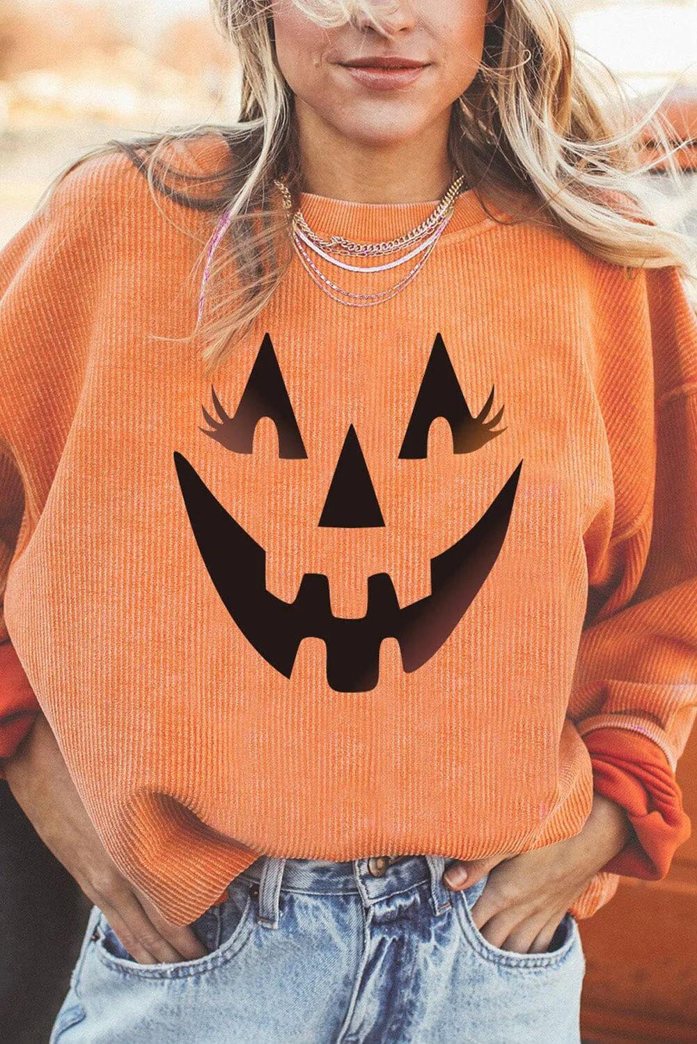 Dropped Shoulder Jack-O'-Lantern Graphic Sweatshirt