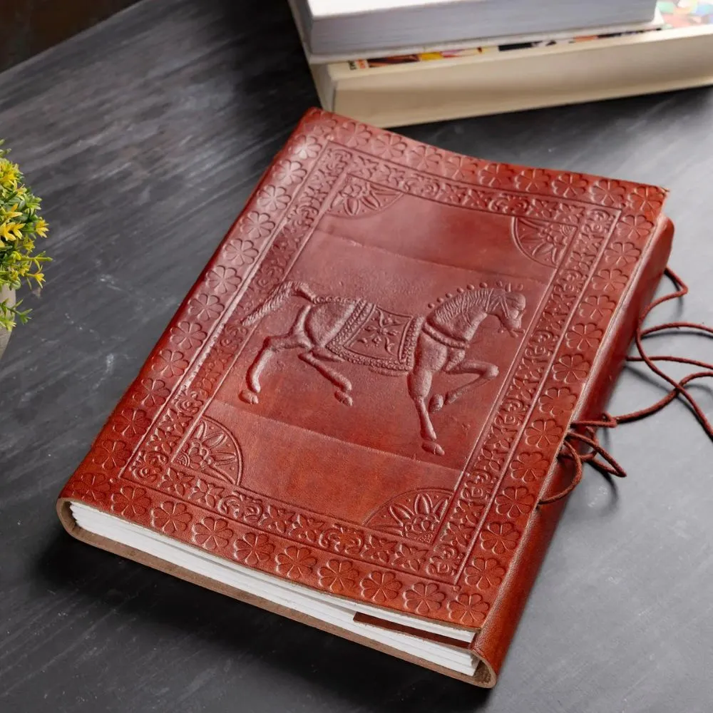 Embossed Leather Journal 7" x 10" - Equestrian Motif