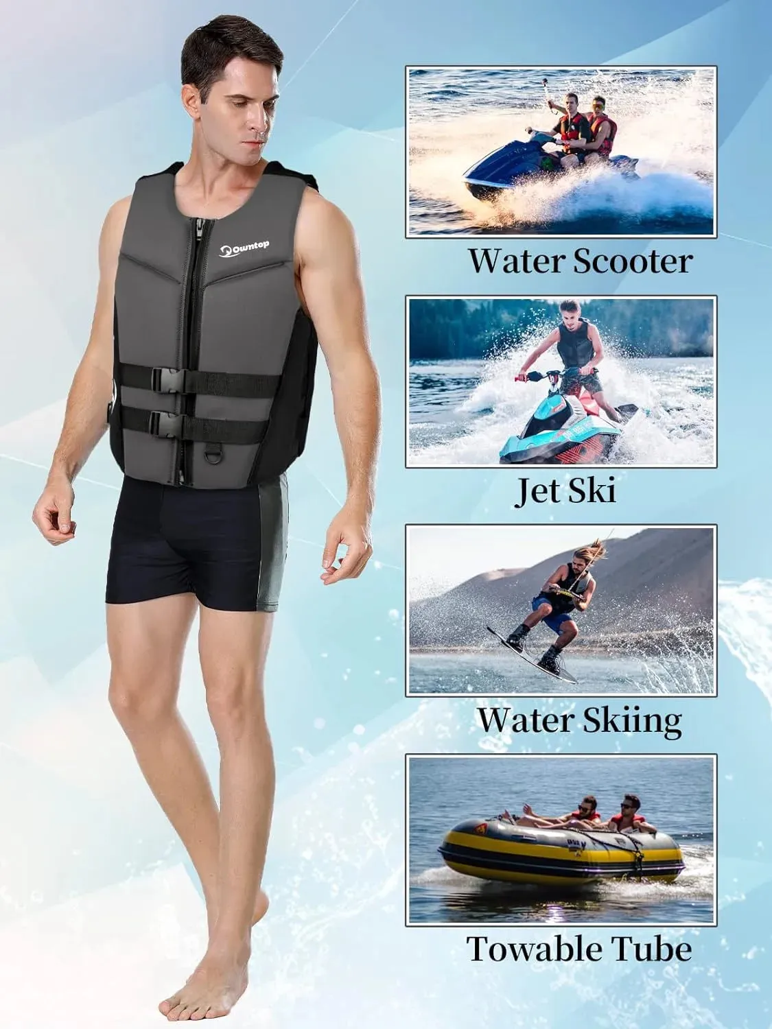 Life Jacket - Lightweight Swim Vest Jacket Men and Women Swim Jacket for Jet Ski Water sports-Black
