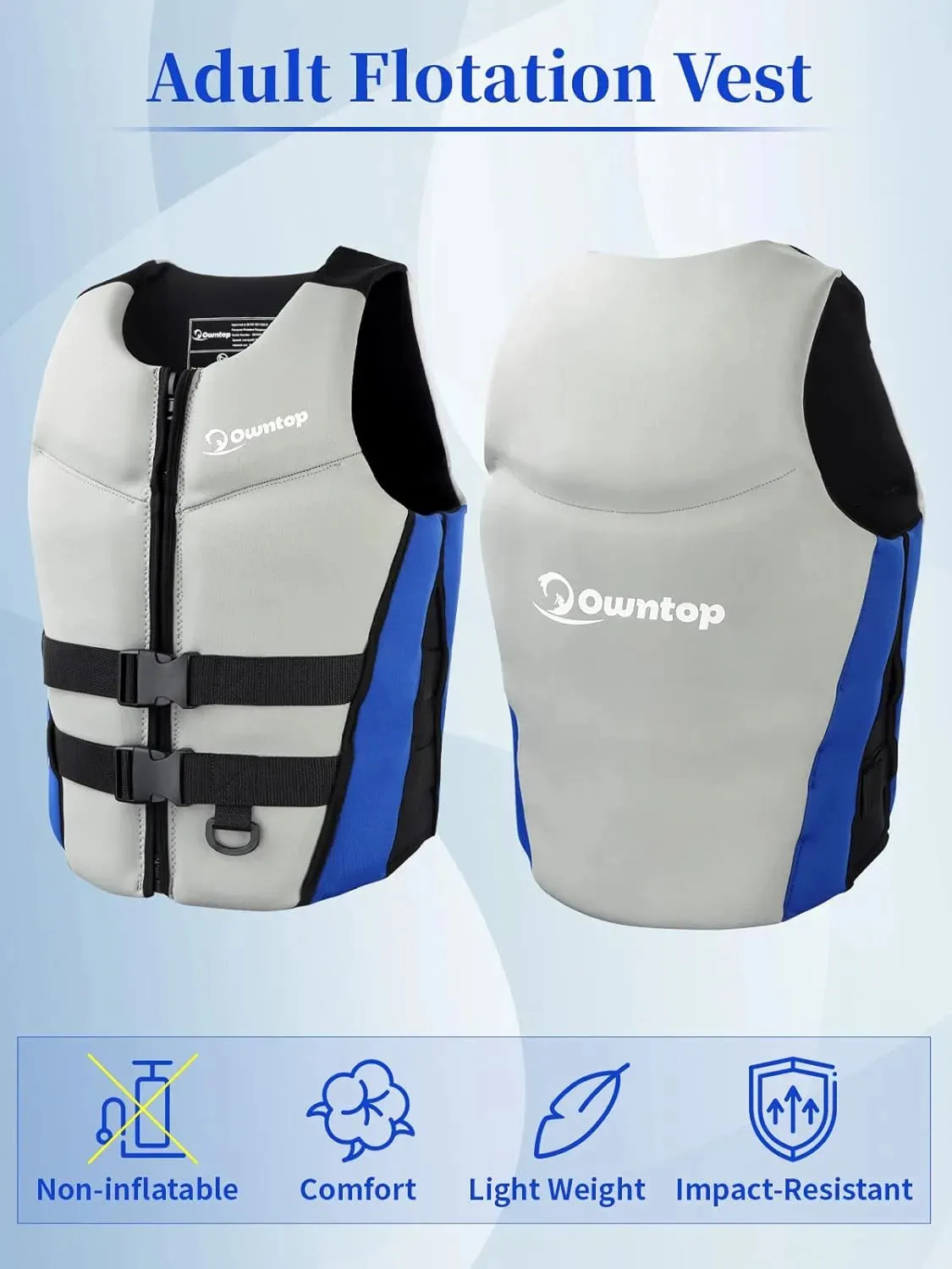 Life Jacket - Lightweight Swim Vest Jacket Men and Women Swim Jacket for Jet Ski Water sports-Grey