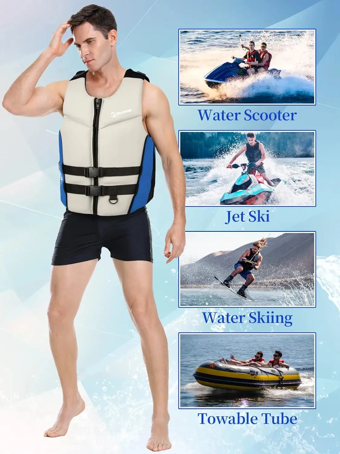 Life Jacket - Lightweight Swim Vest Jacket Men and Women Swim Jacket for Jet Ski Water sports-Grey