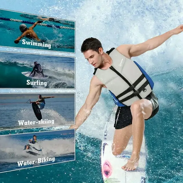 Life Jacket - Lightweight Swim Vest Jacket Men and Women Swim Jacket for Jet Ski Water sports-Grey
