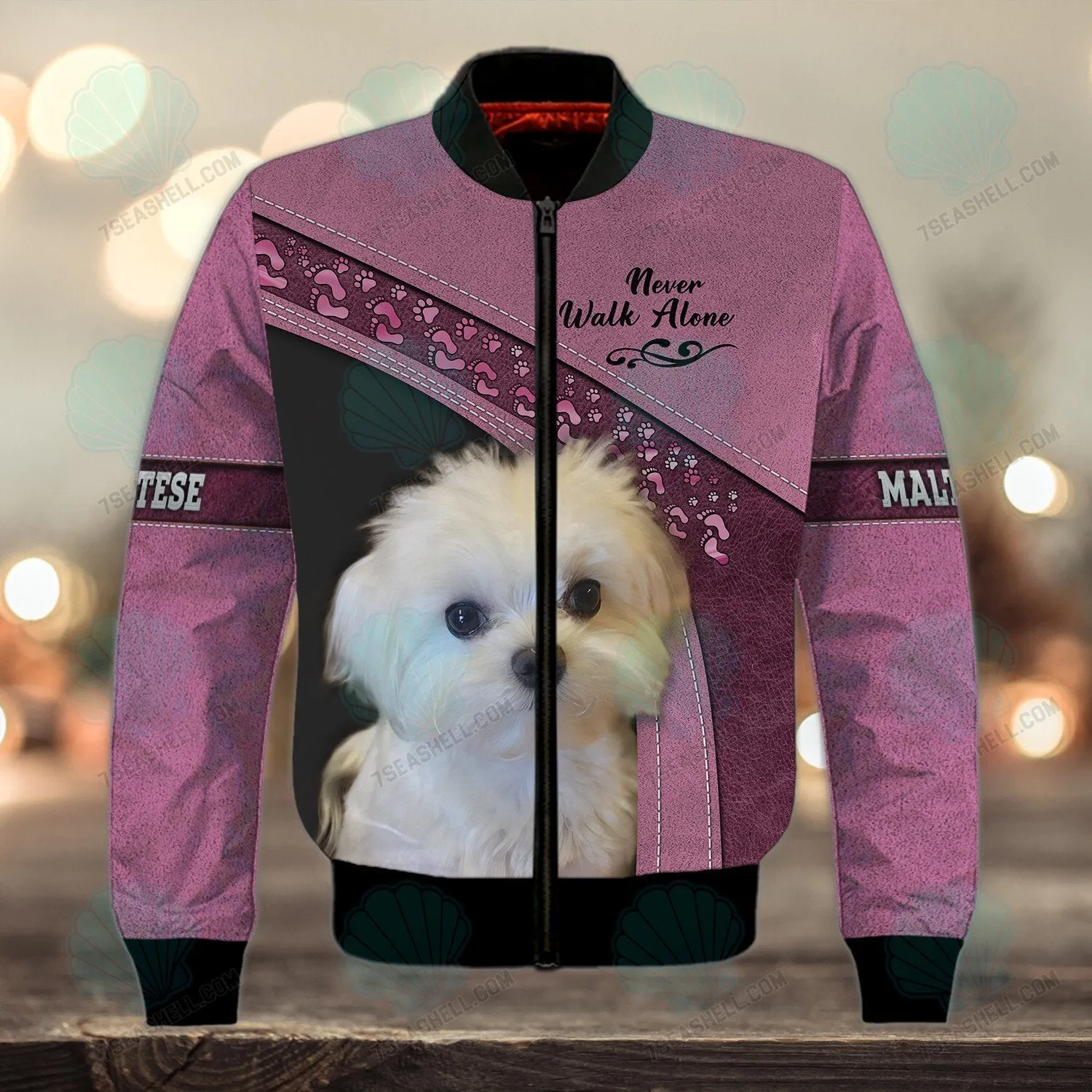 Maltese Pink Love Never Walk Alone 3D Full Print Shirts, Christmas Dog Memorial Gifts for loss of Dog