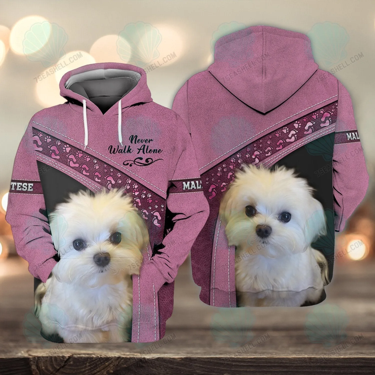 Maltese Pink Love Never Walk Alone 3D Full Print Shirts, Christmas Dog Memorial Gifts for loss of Dog