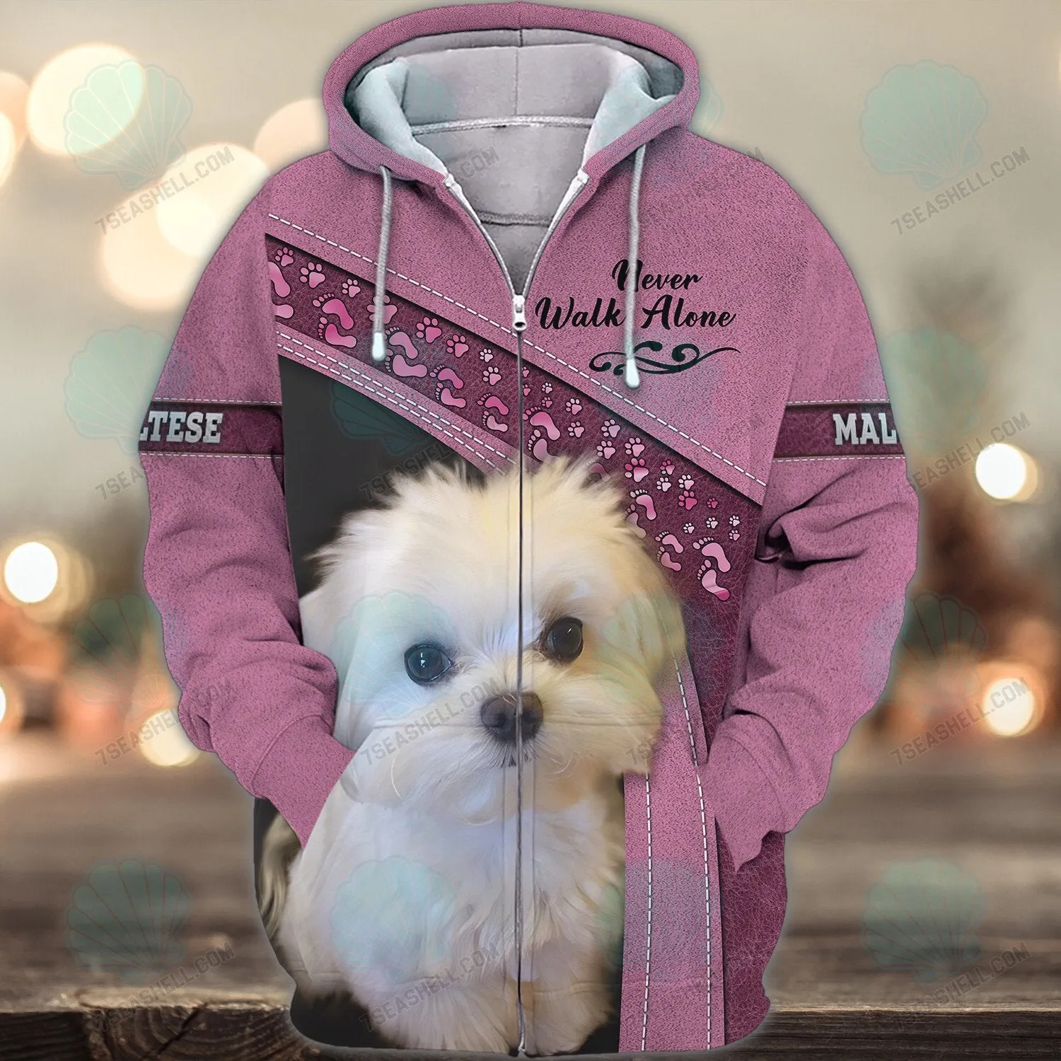 Maltese Pink Love Never Walk Alone 3D Full Print Shirts, Christmas Dog Memorial Gifts for loss of Dog