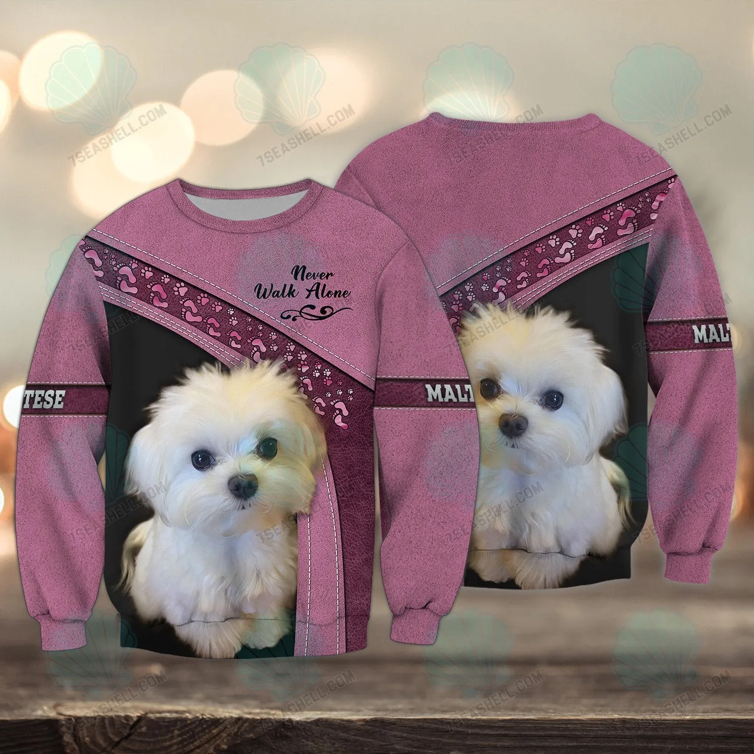 Maltese Pink Love Never Walk Alone 3D Full Print Shirts, Christmas Dog Memorial Gifts for loss of Dog