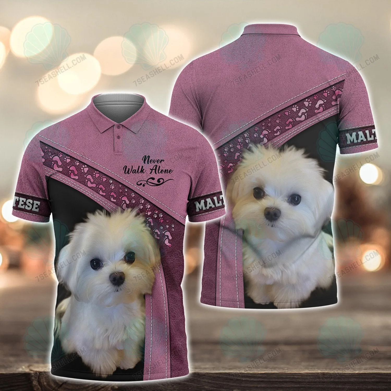 Maltese Pink Love Never Walk Alone 3D Full Print Shirts, Christmas Dog Memorial Gifts for loss of Dog