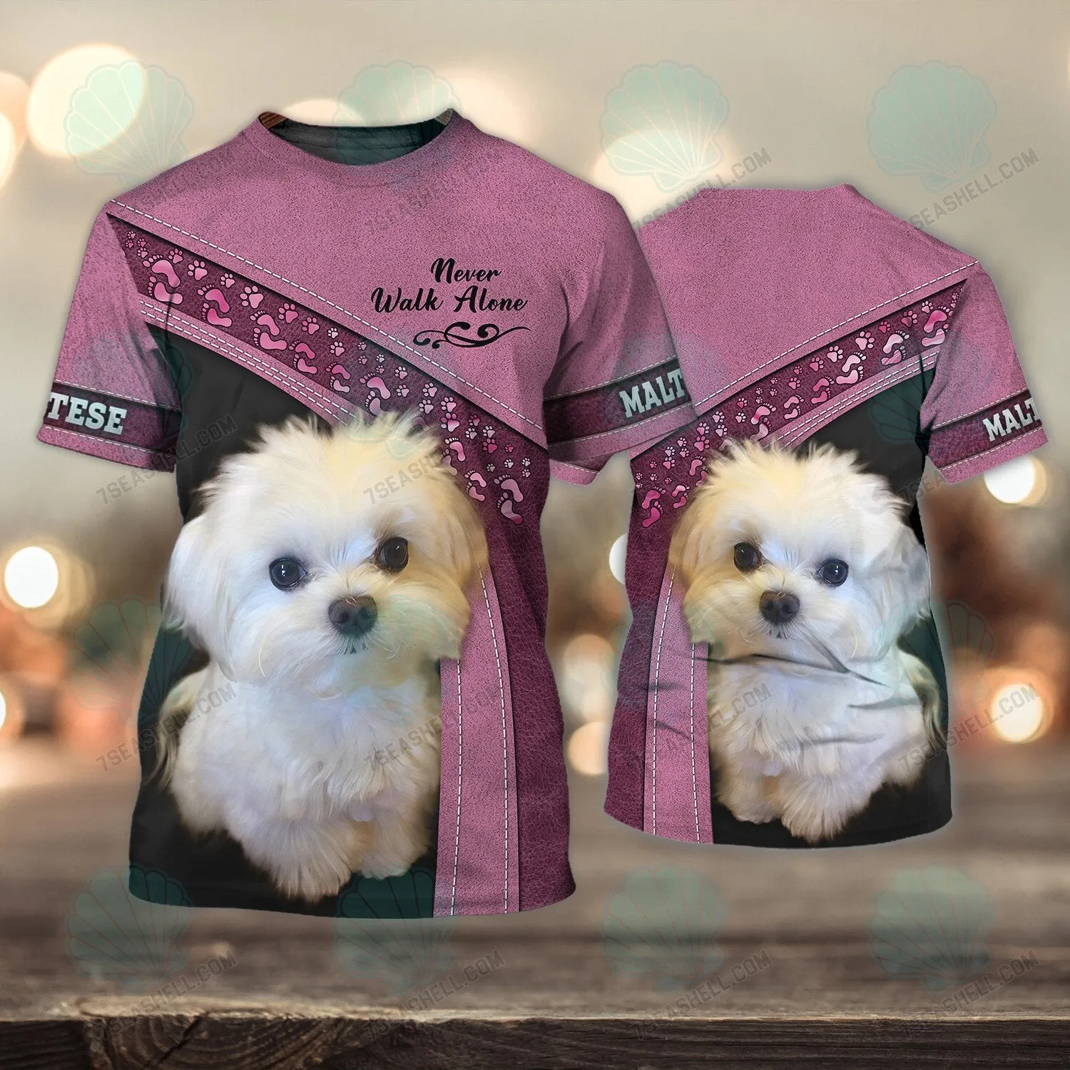 Maltese Pink Love Never Walk Alone 3D Full Print Shirts, Christmas Dog Memorial Gifts for loss of Dog