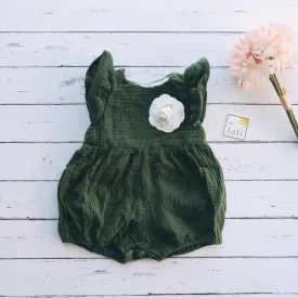 Orchid Playsuit - Ruffle Sleeves in Forest Green Crepe