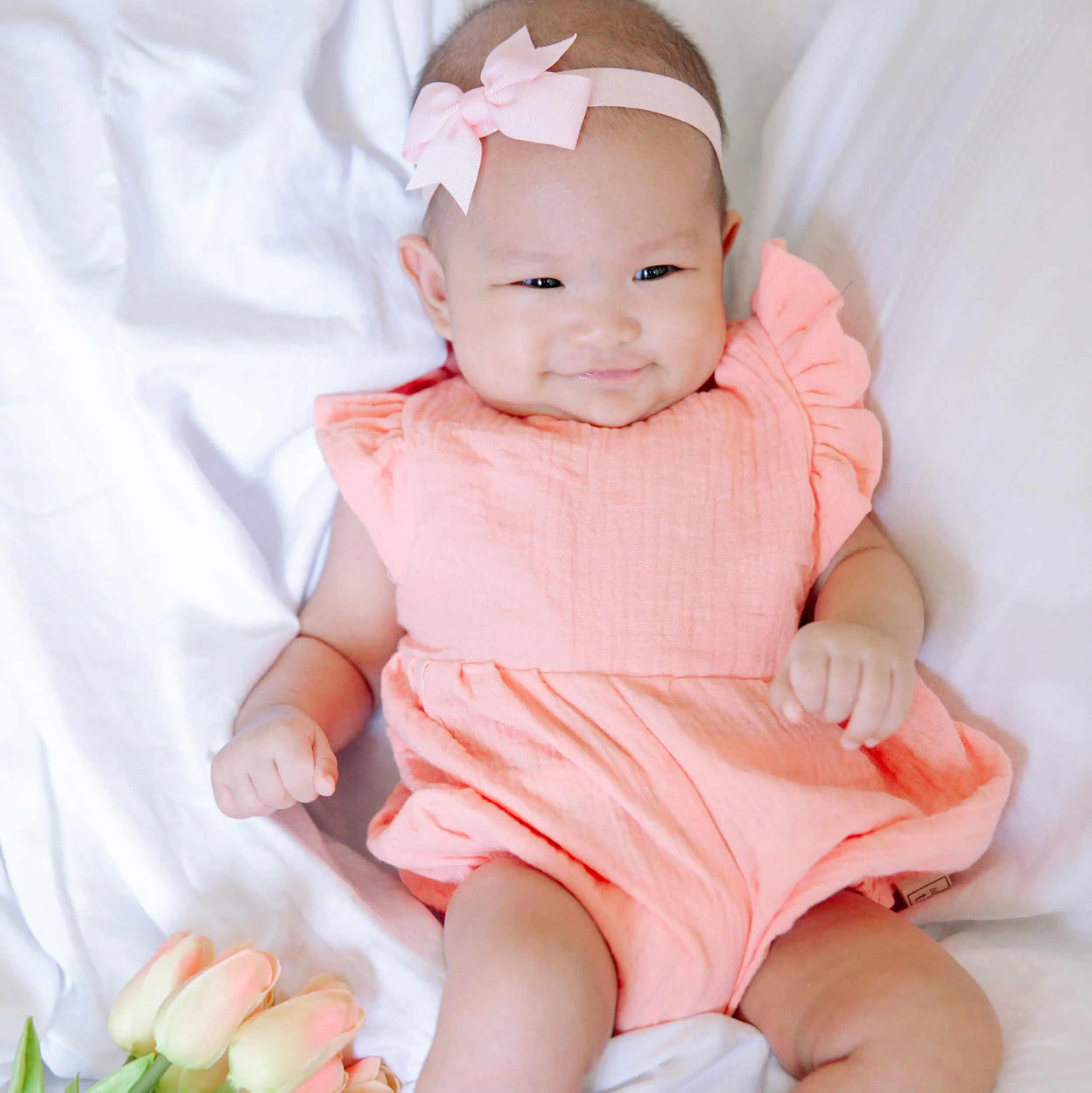 Orchid Playsuit - Ruffle Sleeves in Light Pink Stripes Crepe