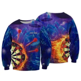 Personalized Name Dartboard Fire Purple 3D Printed Sweatshirt Hoodie Shirts, Gift for Dart Lovers Christmas