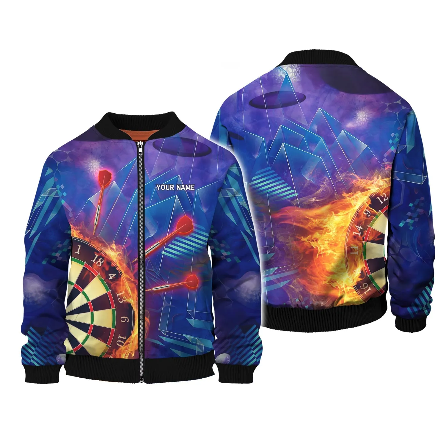 Personalized Name Dartboard Fire Purple 3D Printed Sweatshirt Hoodie Shirts, Gift for Dart Lovers Christmas