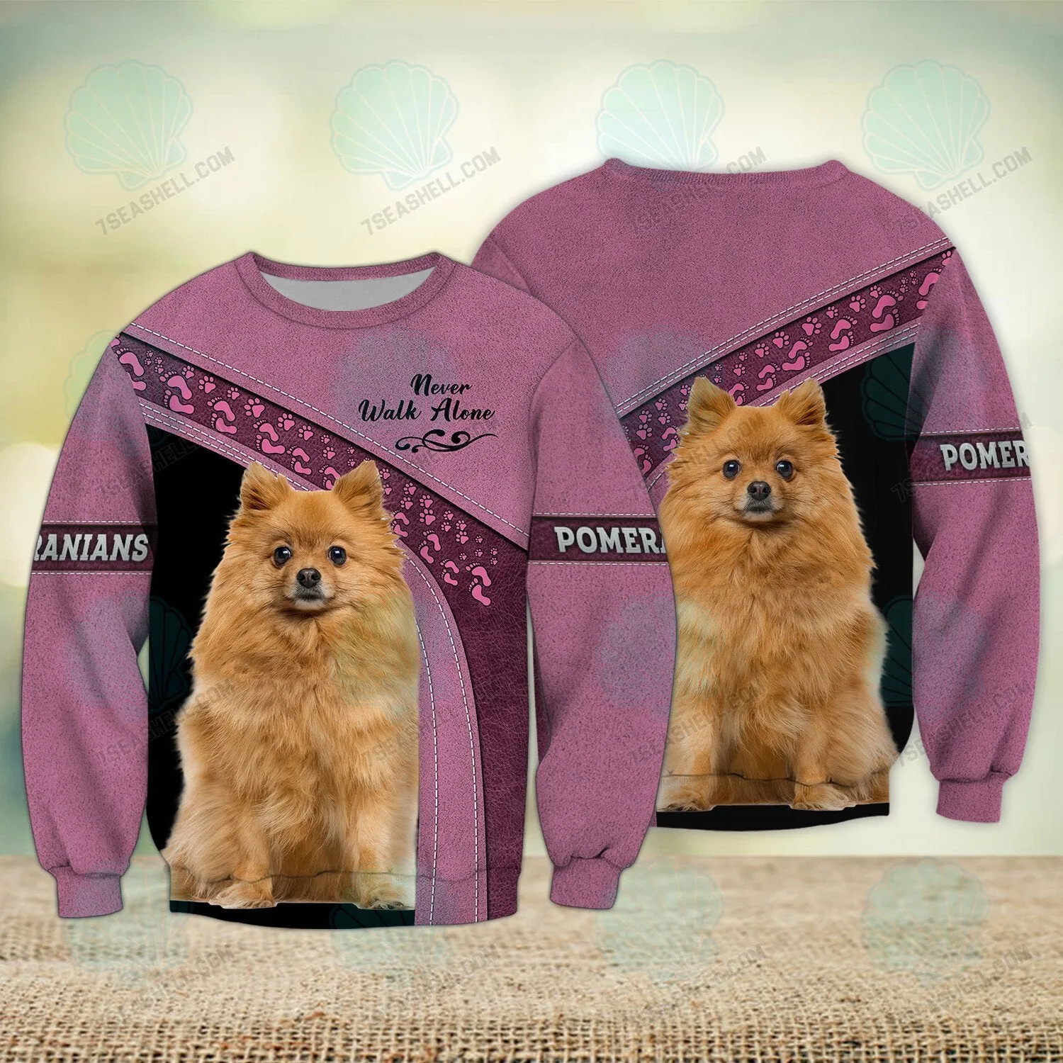 Pomeranians Love Never Walk Alone 3D Full Print Shirts, Christmas Dog Memorial Gifts for loss of Dog