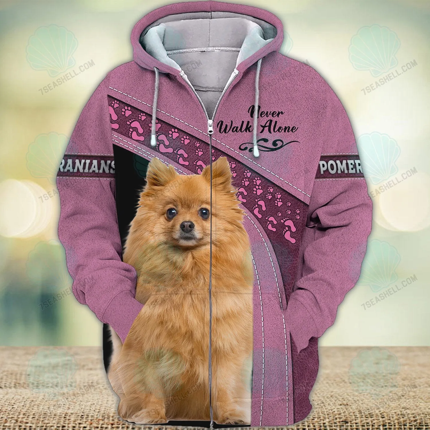 Pomeranians Love Never Walk Alone 3D Full Print Shirts, Christmas Dog Memorial Gifts for loss of Dog