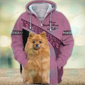 Pomeranians Love Never Walk Alone 3D Full Print Shirts, Christmas Dog Memorial Gifts for loss of Dog