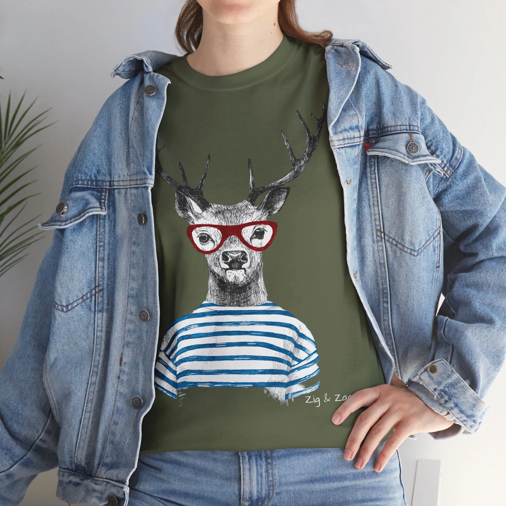 Wild & Free Stag Wearing Glasses Cotton Tee