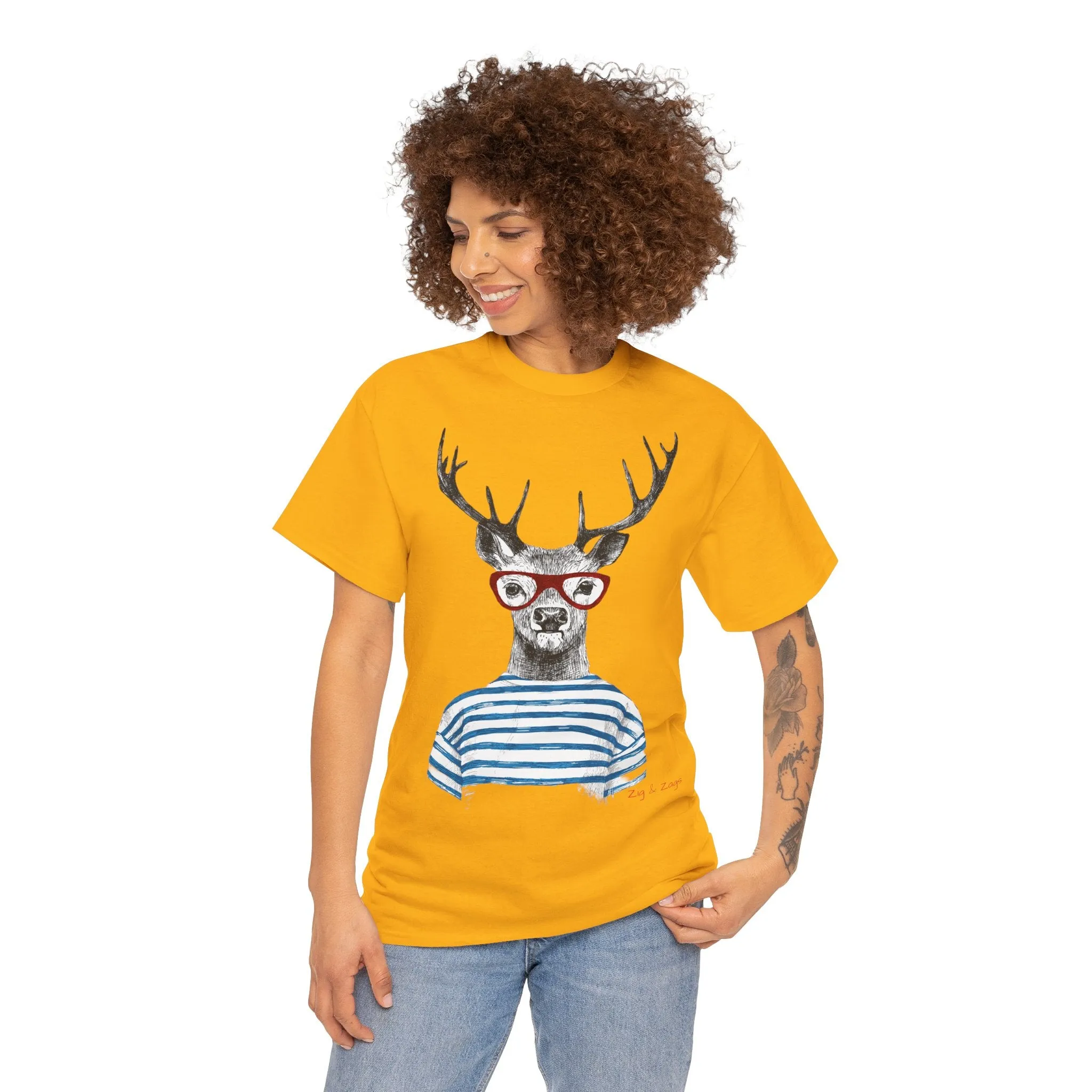 Wild & Free Stag Wearing Glasses Cotton Tee