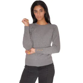 Women Round-Collar Pullover (buttons on sleeve) - Grey