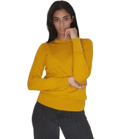 Women Round-Collar Pullover (buttons on sleeve) - Mustard
