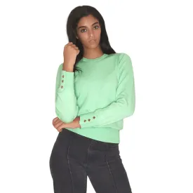 Women Round-Collar Pullover (buttons on sleeve) - Pistache