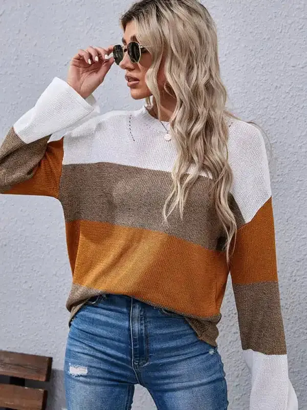women’s autumn and winter loose stitching long sleeve sweater