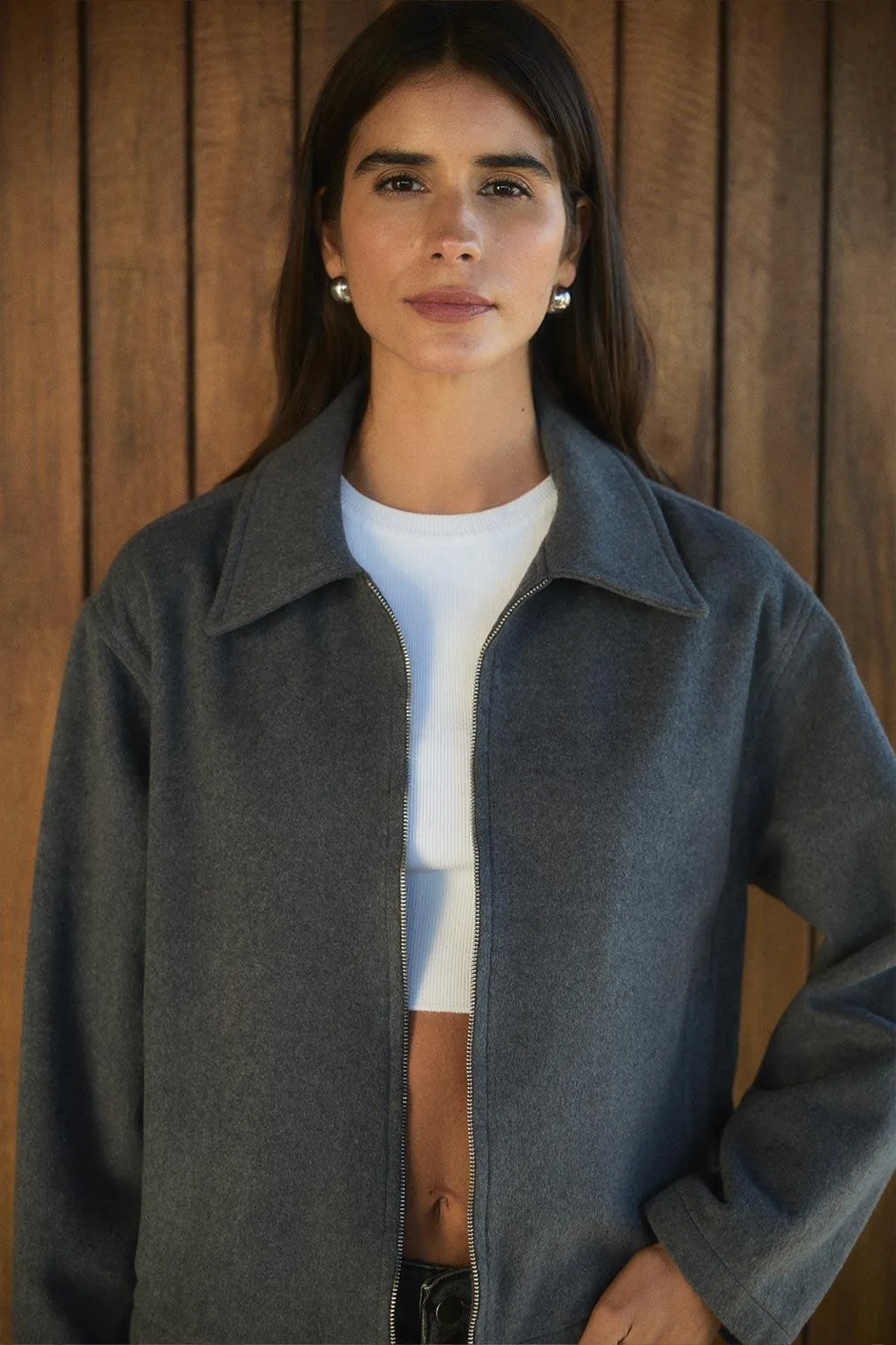 Zippered Short Jacket Gray